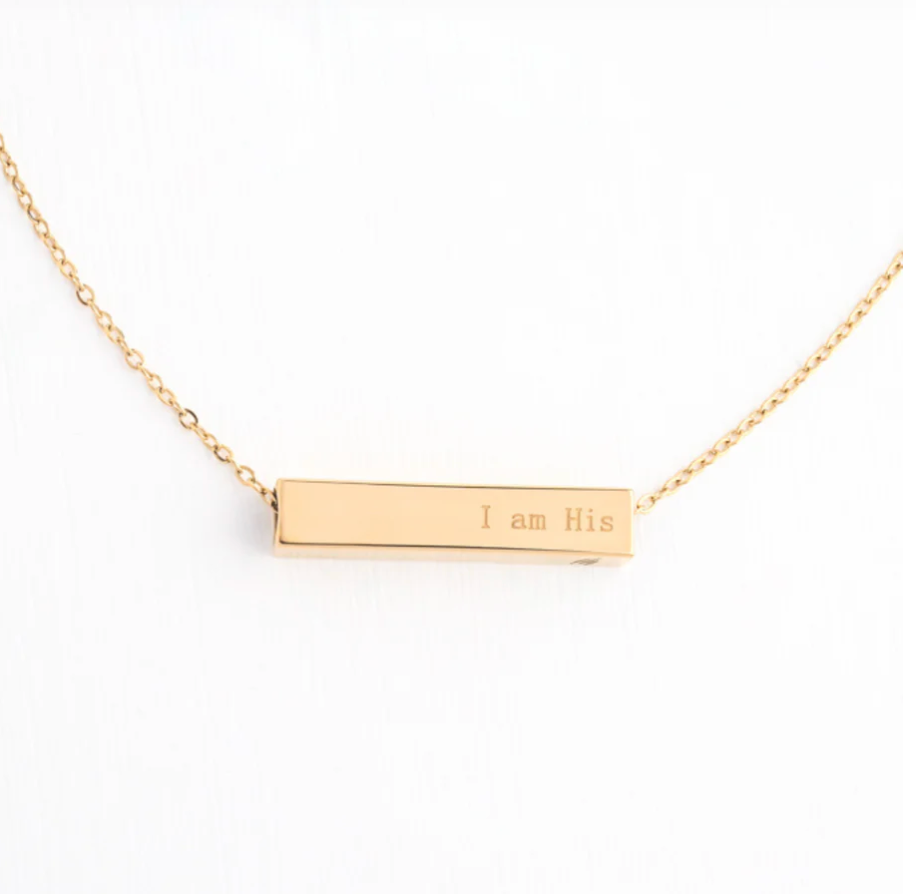 The Chosen 4 sided necklace I am his h=gold